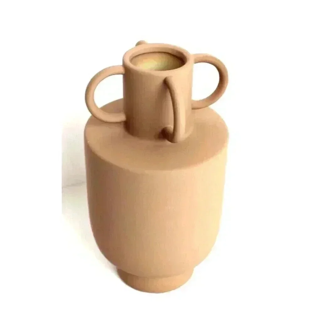Vtg Rustic Navjo (Terracotta) Mexico Modern Art Ceramic Tan Brown Flower Vase